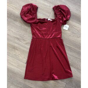 Altar’d State Deep Red Puff Sleeve Satin Dress Size XS NWT